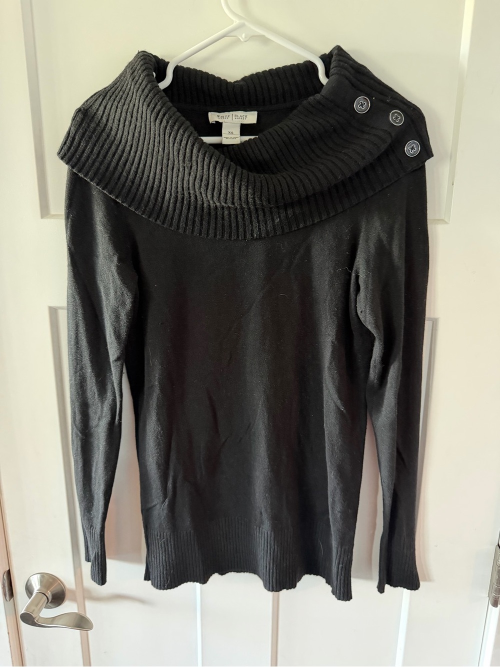 WHBM Black Off-Shoulder Button-Trim Sweater